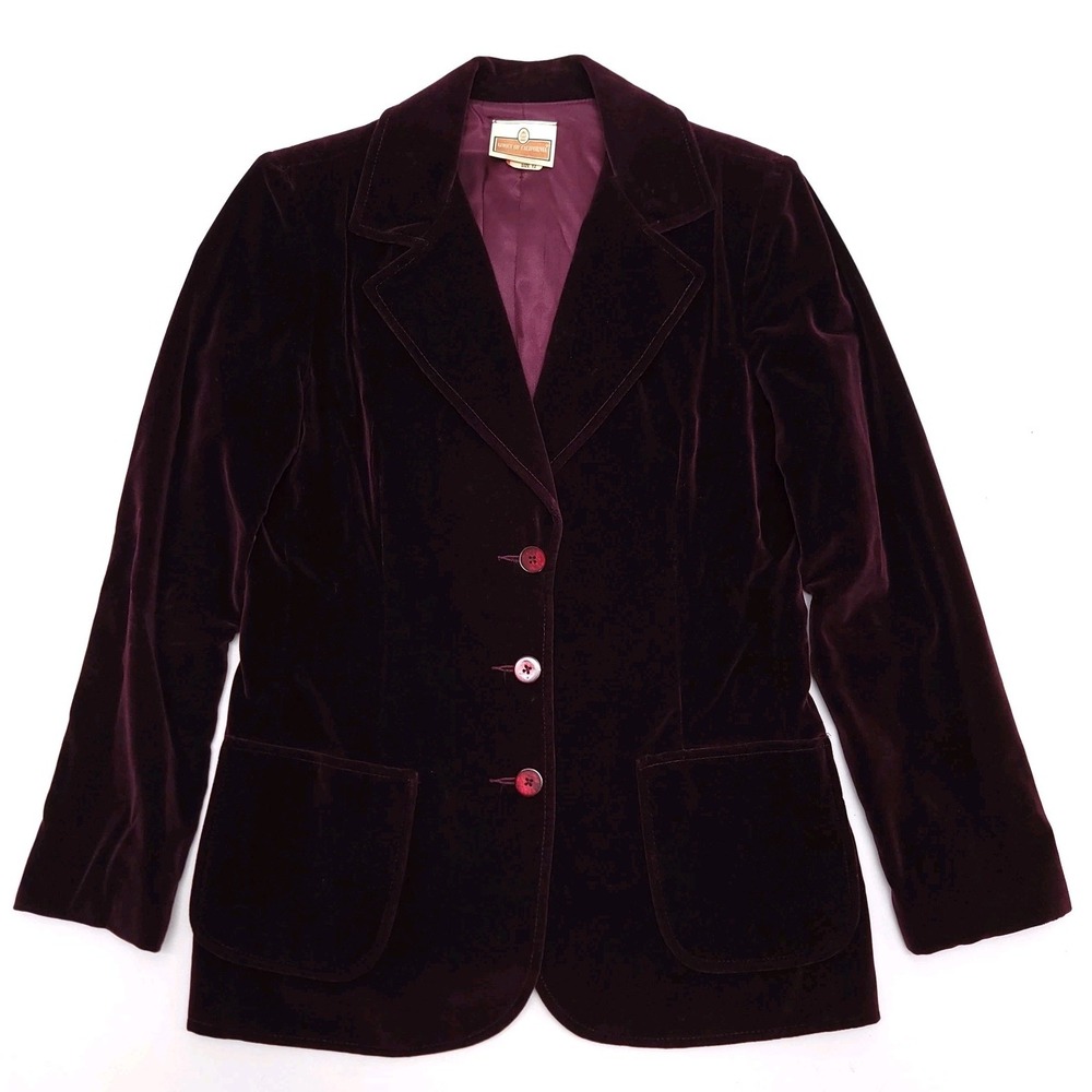 Koret Velvet Blazer Womens Size 12 Vintage Burgundy Coat Jacket